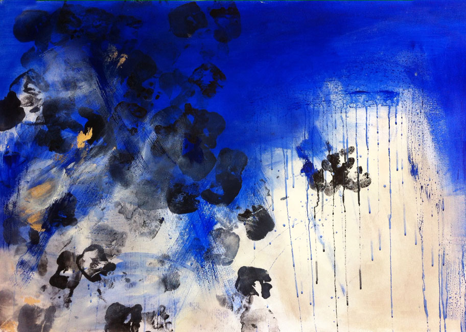 Blue skies - Acrilico, china, foglia 
oro ed incisione su 
carta Canson (75 x 110 cm)