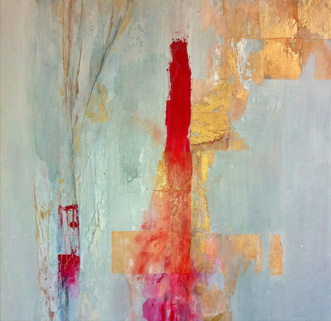 Olio, acrilico, foglia oro 
ed incisione su tavola (120 x 120 cm)