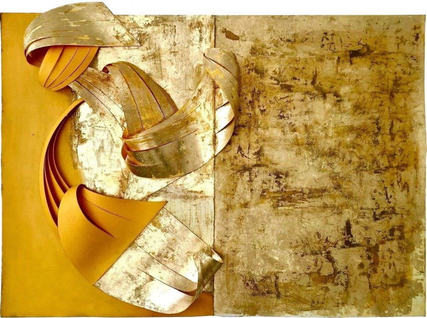 Scultura. Foglia oro e acrilico su carta (160 x 80 x 20 cm)